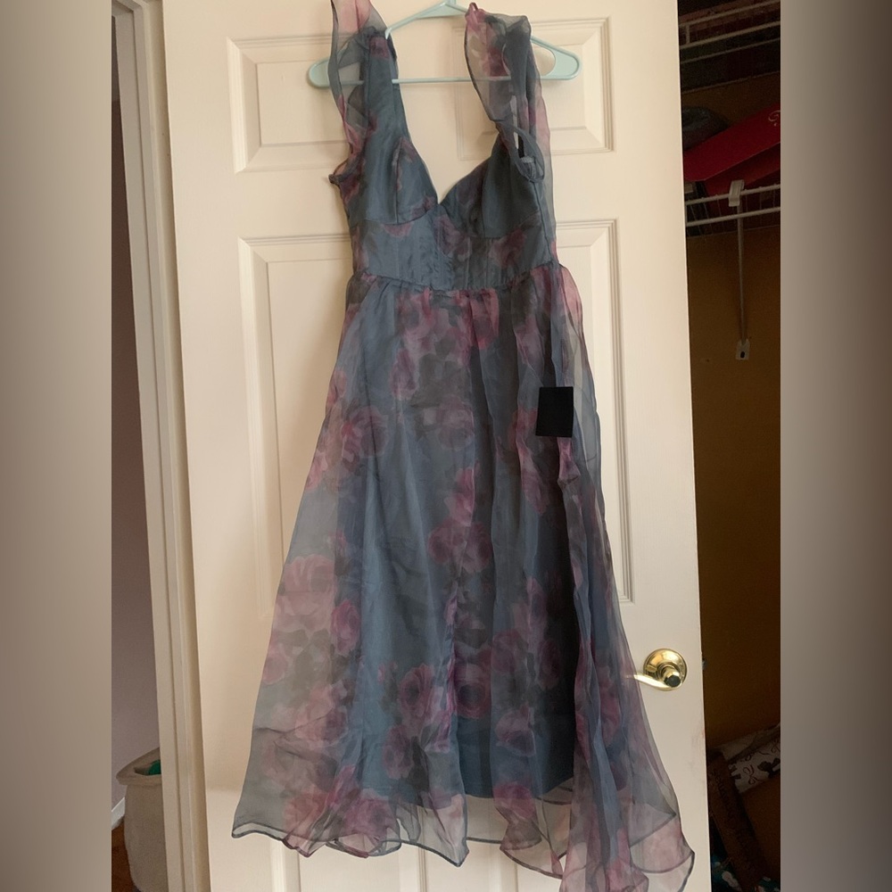 Lulus Floral Chiffon Dress with Ruffle Straps